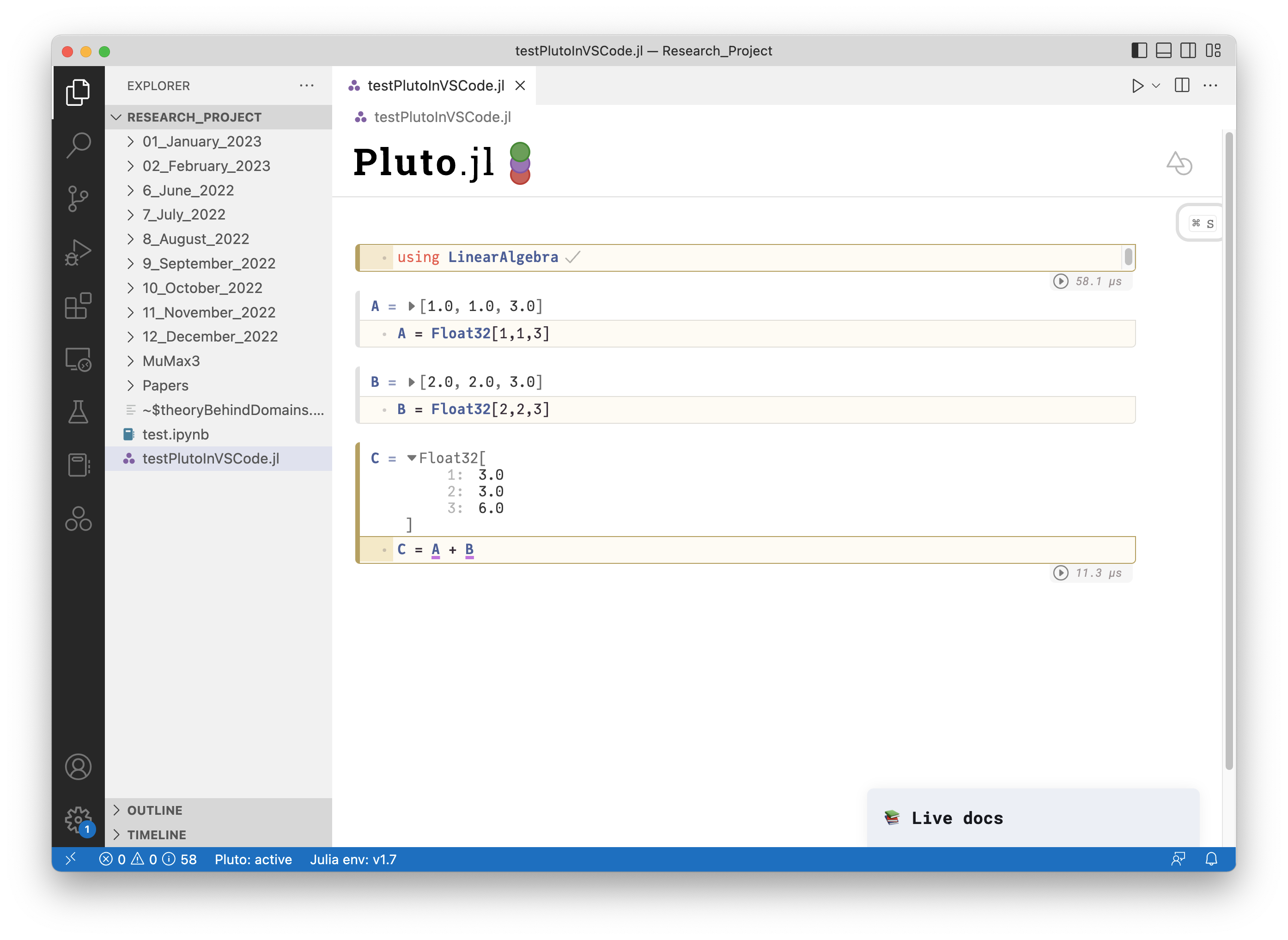 pluto notebook in VSCode